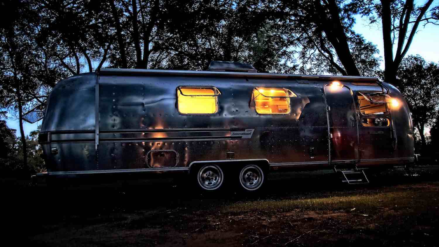 A beautiful glow from our Airstream Travel Trailer. 