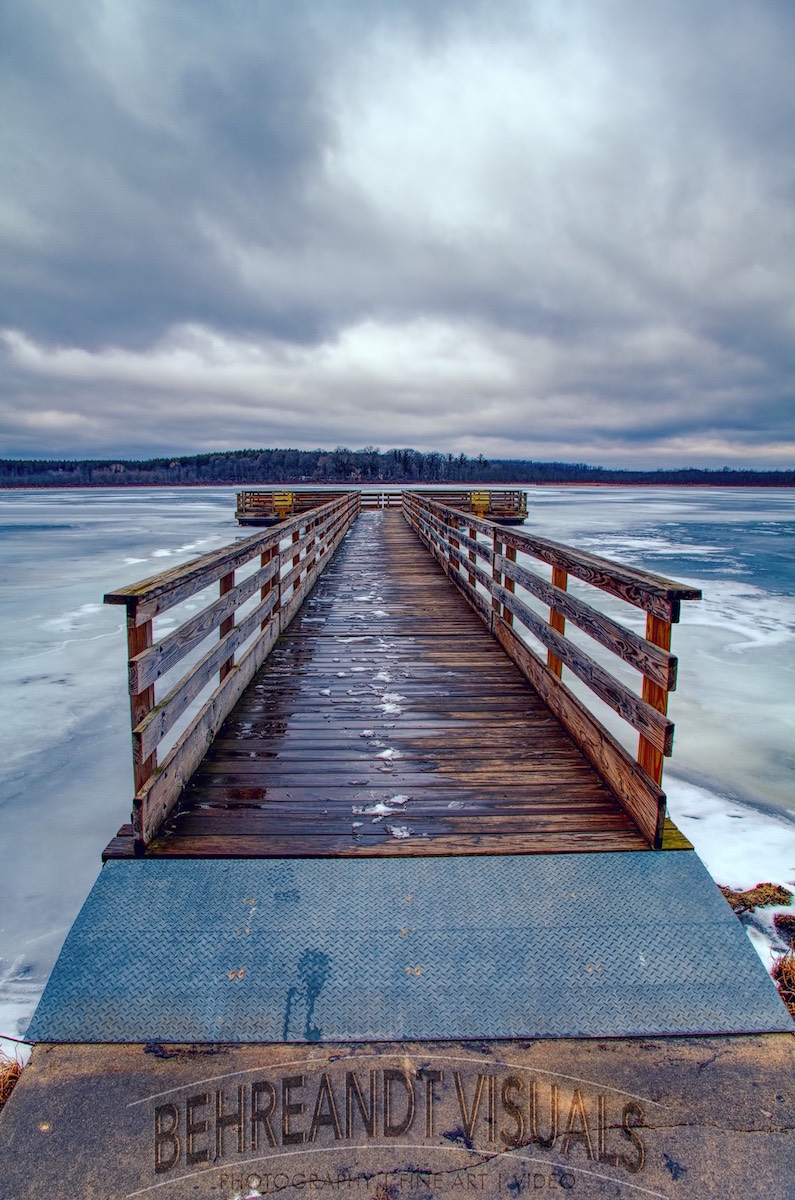 HDR Image processed in Affinity Photo of the pier at Mauthe Lake, in Wisconsin's Kettle Moraine State Forest.