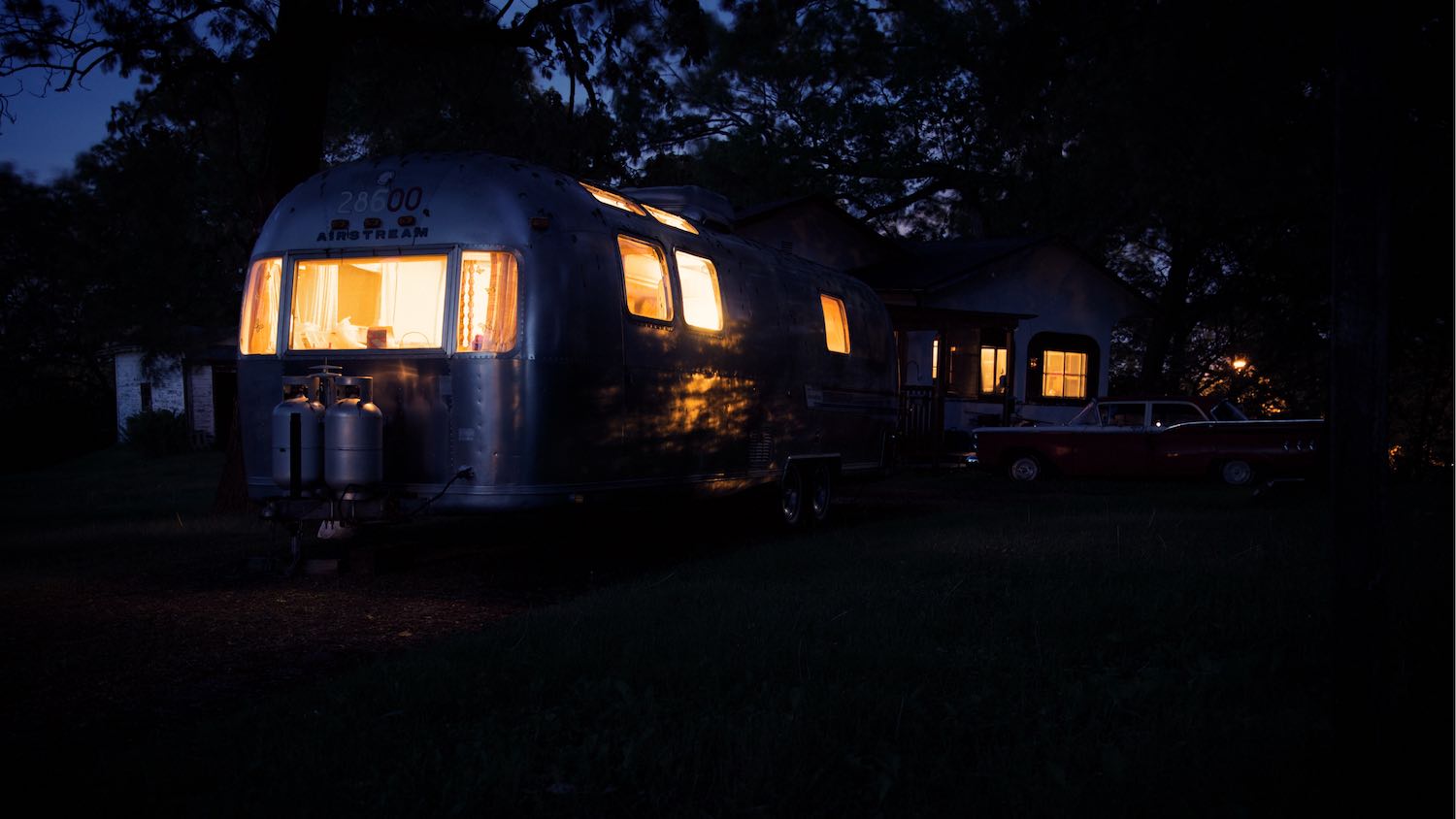 Our Airstream at night has a beautiful glow.